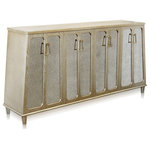 StyleCraft - Barnes 4 Door Sideboard Charcoal/Champagne On Hardwood With Antique Mirror - The Harp and Finial Barnes Sideboard embodies vintage style and a modern sensibility with its elegant details and angled design. A charcoal and champagne finish on hardwood complements the four antique mirror doors and geometric gold handles. This attractive sideboard is suited to the living room, entryway, or hallway in the home.