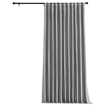 Blackout Extra Wide Vintage Textured Faux Dupioni Curtain, Storm Grey, 100"x108"