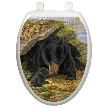 Black Bears Toilet Tattoos Seat Cover, Vinyl Lid Decal, Bathroom Accent, Elongated