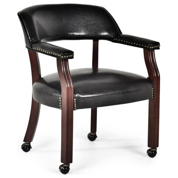 Catania Traditional Wood Black Finish Arm Chair with Casters