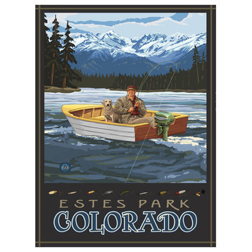 Paul A. Lanquist Estes Park Colorado Fisherman in Boat Art Print, 18"x24"