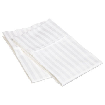 2 Piece Stripes 100% Egyptian Cotton Pillow Cases, White, Standard