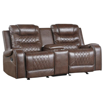 Pemberly Row Traditional Microfiber Double Glider Reclining Loveseat in Brown