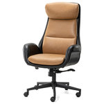 Glitzhome - Gaslift Adjustable Swivel Back Office Chair - Experience the perfect blend of comfort and style with the Mid-century Adjustable Faux Leather Office Chair. This chair features bonded leather upholstery with plush foam filling, providing cushioned support for long hours of work. With its adjustable height, backrest, and seat cushion, you can customize the chair to fit your needs. Its ergonomic design includes armrests and a high seat back with a padded headrest for added comfort. The 360-degree swivel and smooth-rolling casters allow for easy movement around your workspace. Made of sturdy steel, this chair is built to last and comes in multiple color options to match your decor.