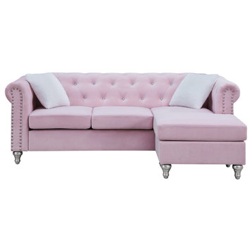 Raisa 82 in. Velvet 3-Seater Sofa With 2-Throw Pillow, Pink