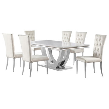 Coaster Kerwin 7-piece Modern Metal Base Dining Room Set in White and Chrome