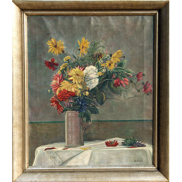 Rudolf Probst, Blumenstrauss in Vase, Oil Painting