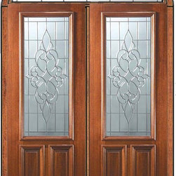 Prehung Transom Double Door 96 Mahogany Courtlandt 2/3 Lite Glass - Front Doors