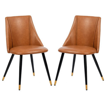Homycasa 32.7"H Modern Leather Dining Chair in Cognac Brown Set of 2