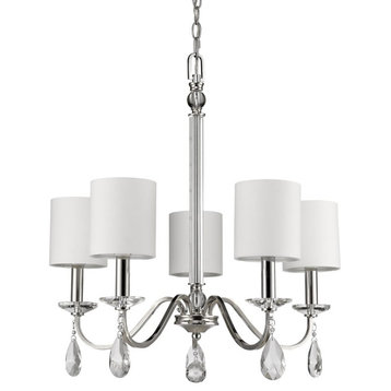 Lily 5-Light Polished Nickel Chandelier With Fabric Shades And Crystal Accents