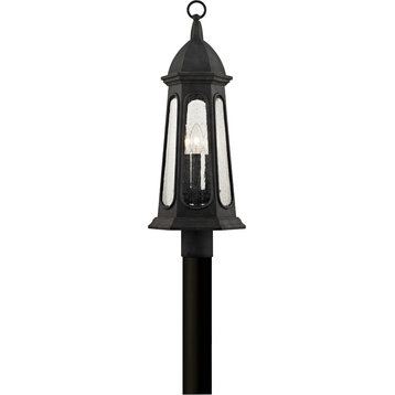 Astor 3-Light Outdoor Light Post, Vintage Iron Finish, Clear Seeded Glass
