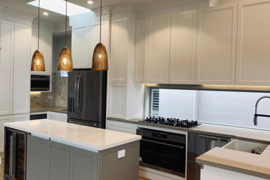 Kitchen in Sydney with shaker cabinets and with island.