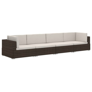 vidaXL Patio Furniture Set 4 Piece Outdoor Sectional Sofa Poly Rattan Brown