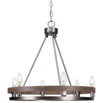 Belmont 6 Light Chandelier, Painted Distressed Wood-Look Metal/Graphite Finish