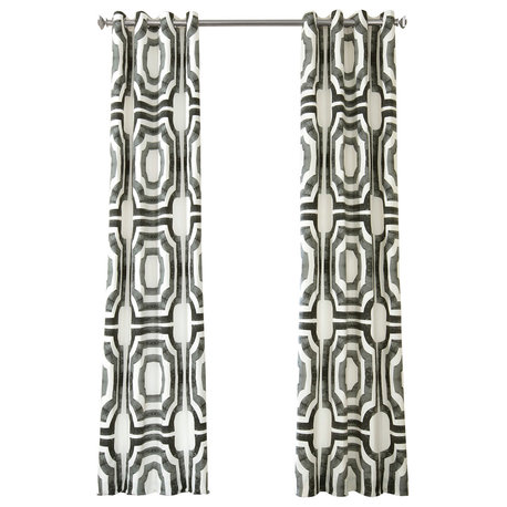 Mecca Grommet Printed Cotton Curtain Single Panel, Mecca Steel, 50"x84"