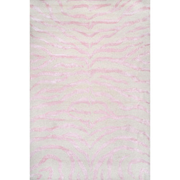 nuLOOM Hand Tufted Wool Plush Zebra Animal Prints Kids Area Rug, Pink 5'x8'