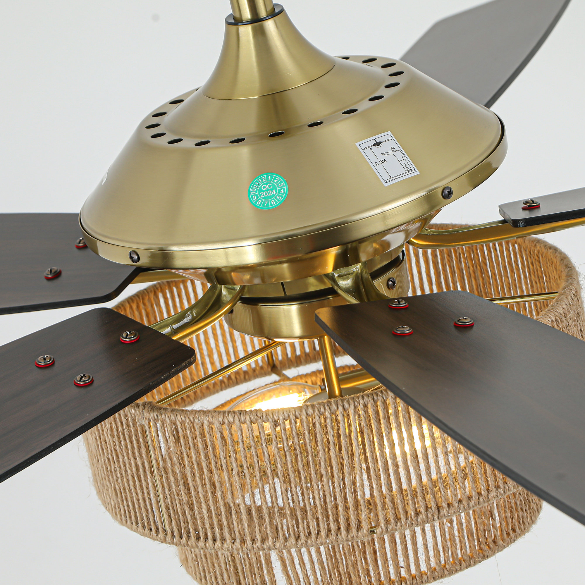 Fans With Roping 52 in Farmhouse Brushed Gold Ceiling fan with Hemp Rope Shade ...