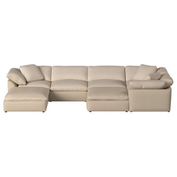 Sunset Trading Puff 7-Piece Fabric Slipcovered Modular Sectional in Tan