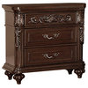 30" 3 Drawer Engraved Wooden Nightstand, Brown