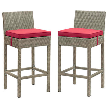 Conduit Bar Stool Outdoor Patio Wicker Rattan Set of 2 by Modway