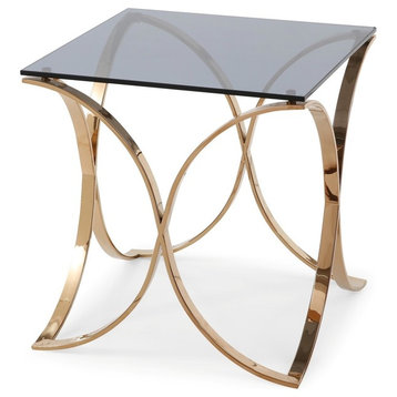 Modrest Reklaw Modern Smoked Glass and Rosegold End Table