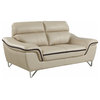69" Beige And Silver Faux Leather Love Seat