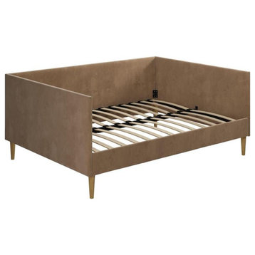 DHP Franklin Mid Century Upholstered Daybed Full Size in Tan Velvet