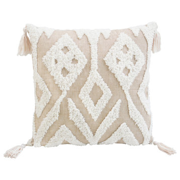 Corded Morocco Embroidered Throw Pillow, Beige