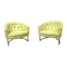 Milo Baughman Chrome base tufted Club Chairs