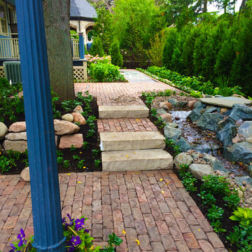 Downtown Naperville Clay Brick Patio and Water Feature