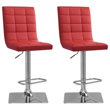 Xavier Red PU Fabric Tufted Adjustable High Back Square Barstools - Set of 2