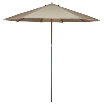 9ft Outdoor Patio Market Umbrella with Wooden Pole, Tan