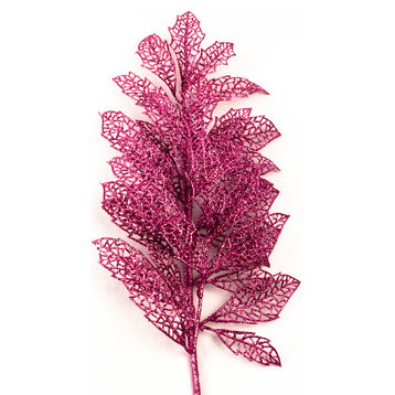24" Pink Glittered Leaf Pick