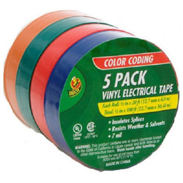 Duck 07205 Vinyl Electrical Tape, Assorted, 5-Pack