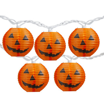 10-Count Orange Jack-O-Lantern Paper Lantern Halloween Lights Clear Bulbs