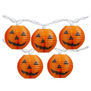 10-Count Orange Jack-O-Lantern Paper Lantern Halloween Lights Clear Bulbs