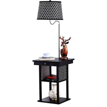 LED Floor Lamp Swing Arm Lamp With Shade and Built, End Table and Shelf, Pattern