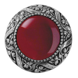 Inviting Home Inc. - Victorian Knob, Bright Nickel With Red Carnelian - Cabinet And Drawer Knobs