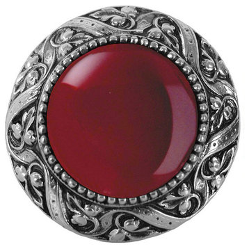 Victorian Knob, Bright Nickel With Red Carnelian