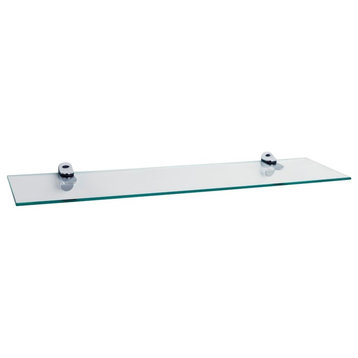 Clear Glass Floating Shelf With Chrome Brackets 24x6"