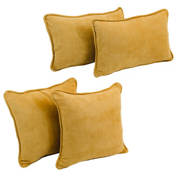Double-Corded Solid Microsuede Throw Pillows With Inserts, Set of 4, Lemon