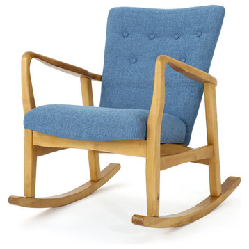 GDF Studio Collin Mid Century Fabric Rocking Chair, Muted Blue