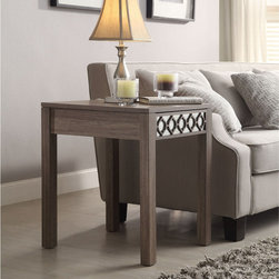Office Star Helena End Table in Greco Oak with Mirror Accent Panel - Products