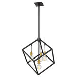 Z-Lite - Z-Lite Vertical 4-Light 25.75" Pendant, Bronze/Olde Brass -478P24-BRZ-OBR - Bold and artistic, the Vertical Pendant makes a striking focal point in any modern or eclectic space. A series of steel, open-framed cubes are suspended at various lengths from braded black cords. Available in several eye-catching options. Finishes include black frame with brass accent, or black frame with brushed nickel accent.
