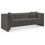 Meridian Furniture - Everett Upholstered Sofa, Grey, Chenille Fabric - Make this Everett grey chenille fabric sofa the center of a cozy reading nook. Handsome from every angle, this posh sofa is plumply appointed to put supreme comfort within easy reach. Soft grey chenille upholstery fabric adds to its lavish feel while a staggered design gives it a modern edge. An included pillow gives it a beckoning vibe while the sofa's solid wood inner frame makes it a lasting addition in any room.