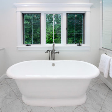 Contemporary & Transitional Sea Salt Classic bath remodel w/ classic marble tile