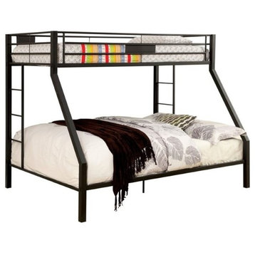 Furniture of America Rivell Metal Twin over Queen Bunk Bed in Black