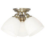 Livex Lighting - Somerville Ceiling Mount, Antique Brass - Not quite contemporary, not fully traditional. Intriguing concepts of basic shapes complement an antique brass finish and hand blown satin opal white glass.