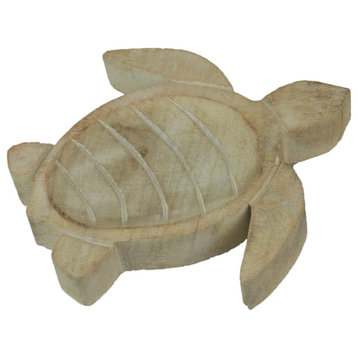Hand Carved Wooden Sea Turtle Decorative Bowl 8 Inch