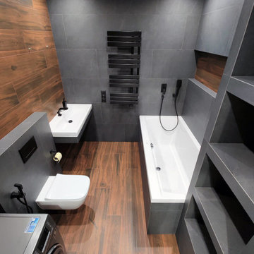 Дизайнерский ремонт ванной комнаты в темных тонах